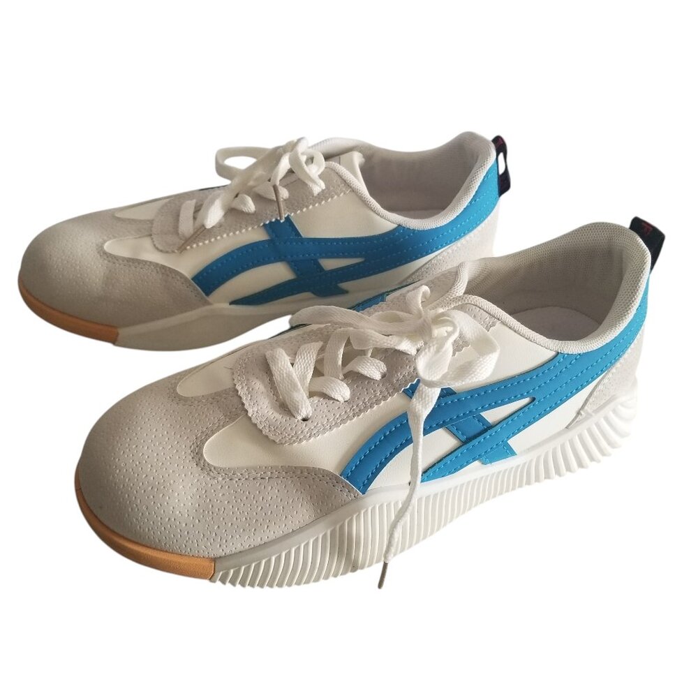 DF De Florance Cloudea Women's Beige Blue Preppy Academia Sneakers Sz 9